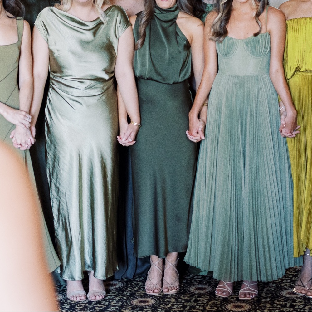Olive green satin cocktail dress